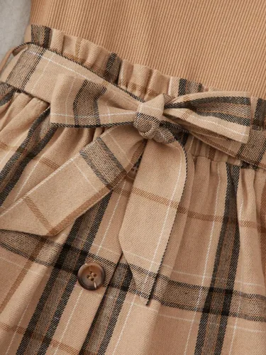 Vista 5 de Floerns Conjunto de camiseta de cuello alto de 2 piezas para niñas con minifalda a cuadros