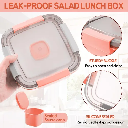 Vista 4 de Tessco for you 6 Piezas Recipiente para Almuerzo de Ensalada 50 oz Recipiente de Ensalada con 3 Compartimentos Caja Bento Reutilizable para Adultos
