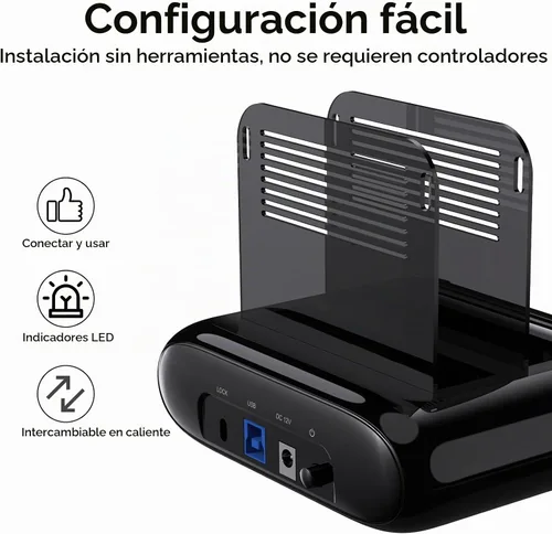 Vista 6 de WAVLINK Estación de acoplamiento para disco duro de doble bahía, USB 3.0 a SATA I/II/III para HDD/SSD de 2.5" y 3.5" con bisel fijo, compatible