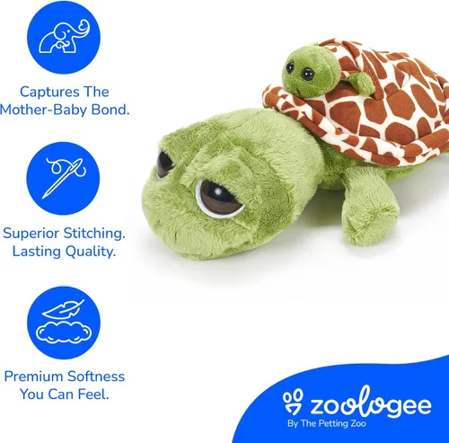Vista 7 de The Petting Zoo Peluche de tortuga marina para mamá y bebé, regalos para niños, animales oceánicos Pocketz, juguete de peluche de tortuga marina