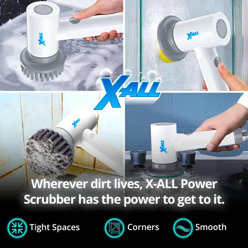 Vista 2 de X-All Limpiador eléctrico giratorio – Herramienta de limpieza recargable ligera e impermeable con control de 2 velocidades con 2 cabezales
