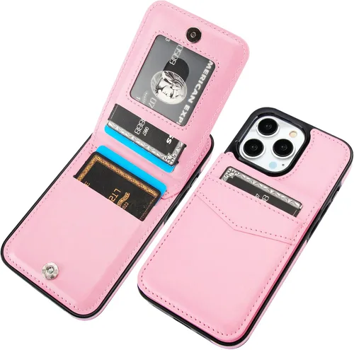 Vista 9 de KIHUWEY Funda tipo cartera para iPhone 13 Pro con soporte para tarjetas Negro