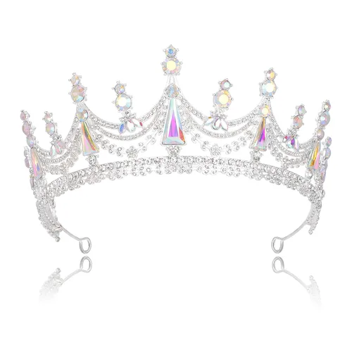 Vista 15 de FORSEVEN - Tiara de novia de cristal para cumpleaños, coronas de diamantes de imitación, boda, Halloween "Adult Women Bride Bridesmaid Engagement