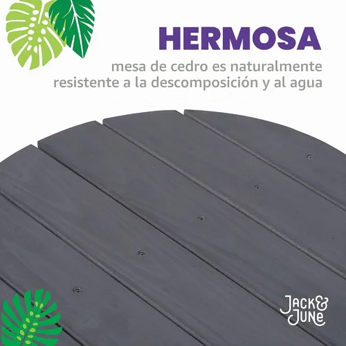 Vista 4 de Jack & June - Mesa circular de pícnic de cedro – 100% madera de cedro – resistente a la intemperie – perfecta para comer al aire libre