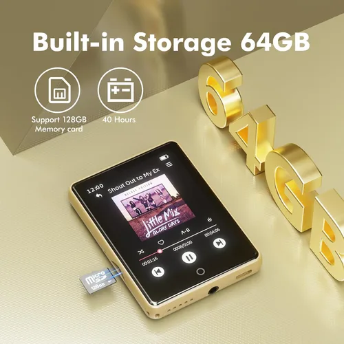 Vista 2 de Reproductor de MP3 de 64 GB Bluetooth de 5.3, 2.8 pulgadas, reproductor de música portátil, reproductor de MP4, reproductor de MP3 con altavoz