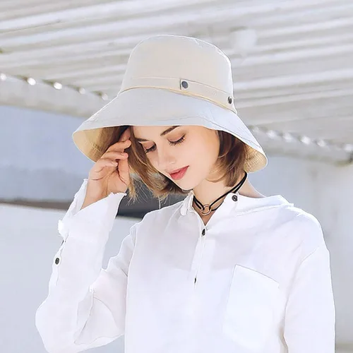 Vista 6 de Somaler Sombreros de sol de ala ancha de algodón para mujer, UPF50+, con protección UV, para playa, para viajes