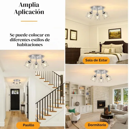 Vista 7 de Baocuz Lámpara de techo semiempotrada de níquel cepillado de 3 luces, luminarias de cocina ajustables montaje al techo base E26, luces de techo