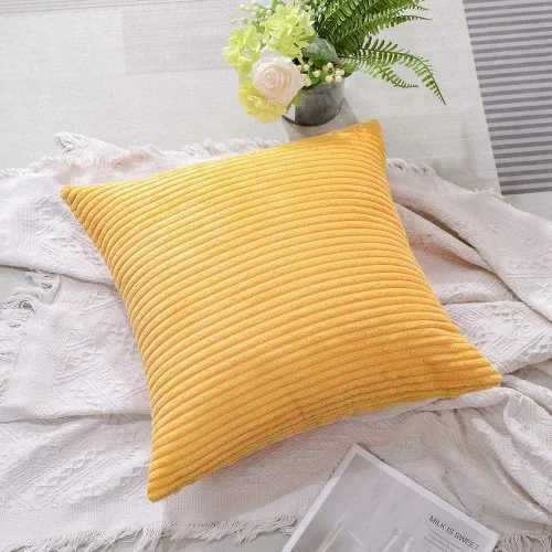 Vista 5 de Artscope Fundas de Almohada de Pana a Rayas Acogedoras Súper Suaves Decorativas Cuadradas Fundas de Almohada Fundas de Cojín para Sofá Sofá Amarillo
