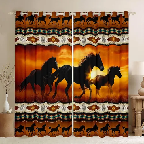 Vista 26 de Cortinas opacas estilo bohemio occidental de 76 x 45 pulgadas, cortinas y cortinas de atrapasueños de vaca, cortinas del suroeste, cortinas de Multi