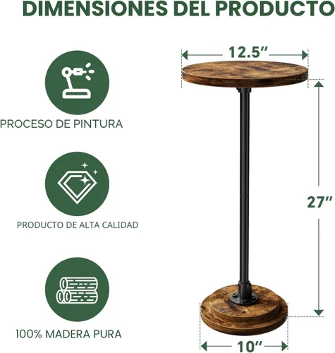 Vista 3 de Simple Trending Mesa auxiliar pequeña, mesa redonda para bebidas, mesa auxiliar de sofá para sala de estar, mesas de café para dormitorio, marrón