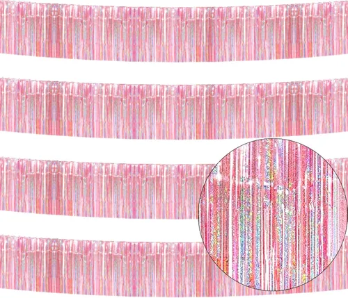 Vista 9 de Paquete de 4 Negro Total 40 Pies Guirnalda de Flecos de Papel Aluminio Pancarta Metálica de Oropel Cortinas Colgantes de Pared Decoraciones de Falda