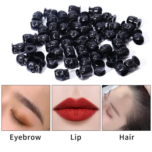 Vista 5 de 200 tapas de tinta desechables para tatuaje, vasos de plástico con base para pigmento de maquillaje permanente, suministros de accesorios