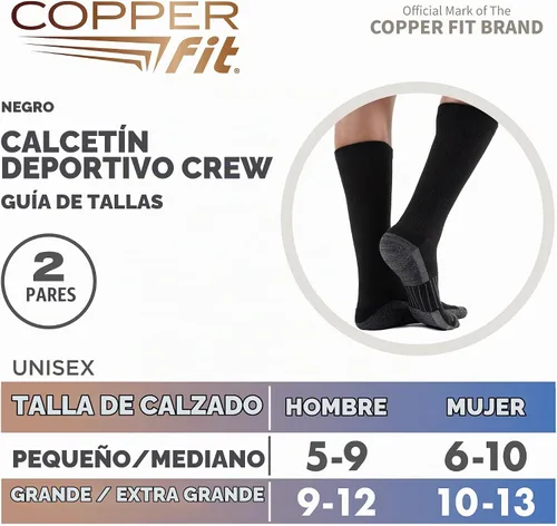 Vista 4 de Calcetines deportivos de Copper Fit de longitud media para unisex, 2 pares Negro