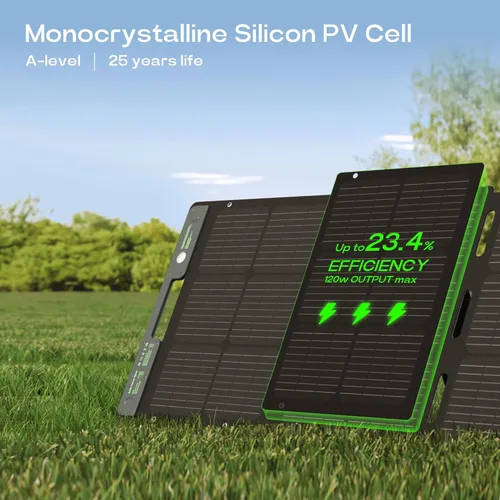 Vista 5 de ACACIA Panel solar portátil y biodegradable de 120 W para estación de energía de 300/500/1000/1500 W, cargador solar con soporte ajustable, célula