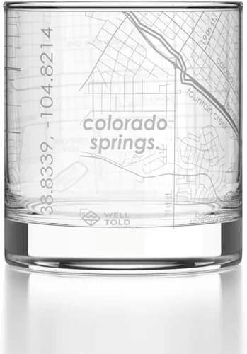 Vista 92 de Well Told Vaso de rocas grabado con mapa de Akron, Ohio, cristalería estilo antiguo (325ml, transparente) Vaso de bourbon grabado, regalos