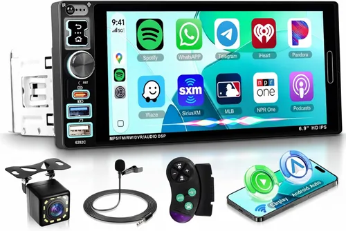 Vista 11 de Rimoody Android 15 Estéreo de Coche 1 Din Inalámbrico Carplay Android auto, 4G+64G Radio de Coche 1 Din Bluetooth 5.0, Receptor de Audio de Coche