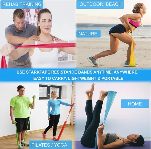 Vista 5 de Bandas de resistencia. Banda de látex y sin látex. Perfecto para fisioterapia, ejercicio en casa, yoga, pilates, gimnasio, entrenamiento