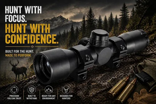 Vista 4 de TRINITY Alcance compacto 4x32 compatible con Crosman RepeatAir 1077 - Alcance de rifle de aire de retícula Mil-Dot con anillos, negro mate