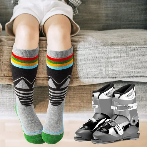 Vista 6 de Calcetines de esquí para niños, 2 pares3 pares, cálidos y gruesos, calcetines de nieve OTC para niños y niñas, esquí de invierno y snowboard, Verde