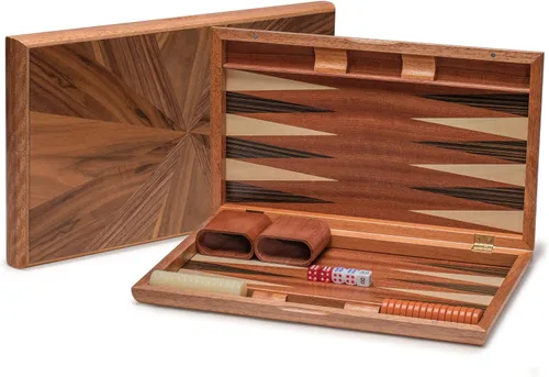 Vista 9 de Set de juego de backgammon lacado con incrustaciones de madera en blanco y negro, 13 pulgadas (versión inglés)