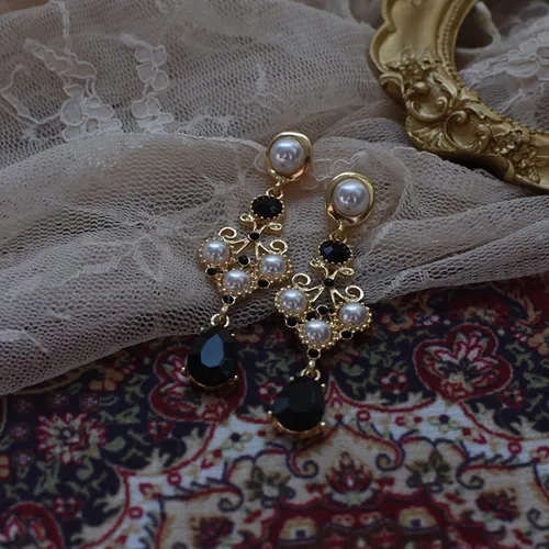 Vista 5 de Black Vintage Pearl Earrings Black Earrings for Women Pearl Drop Earrings Teardrop Chandelier Long Dangle Earrings Baroque Earrings Bohemian Earrings