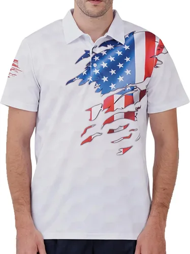 Vista 3 de PAGYMO Camisas de golf para hombre, divertidas camisas de golf para hombres, camisas polo hawaianas para hombres, camisa patriótica con estampado
