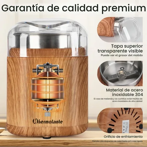 Vista 3 de Hermolante Molinillo eléctrico de especias para hierbas, molinillo eléctrico de 200 W con hoja de acero inoxidable y cepillo de limpieza, molinillos