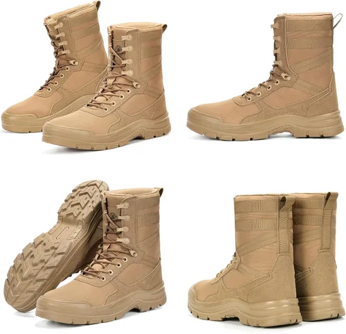 Vista 6 de ANGRYRAM Botas de trabajo para hombres con punta de acero, botas militares tácticas, cómodas, ligeras, antideslizantes, botas de senderismo