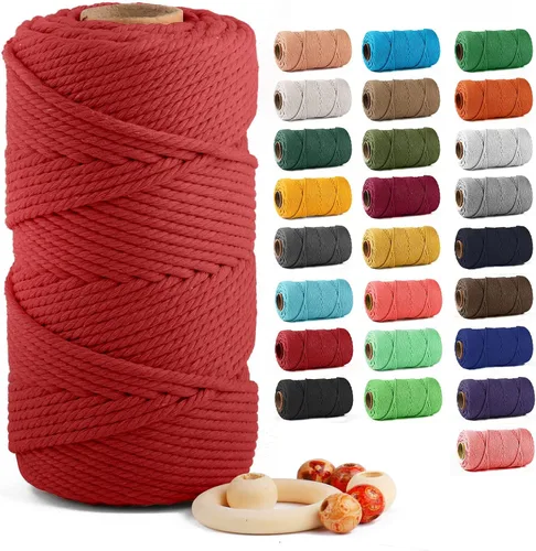 Vista 82 de ZUEXT Cordón de algodón para macramé de 4 mm x 500 m, ZUEXT Cordones trenzados naturales hechos a mano en verde manzana de 4 hebras, cuerda de lana