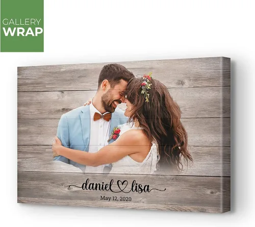 Vista 4 de Retrato de boda Retrato personalizado de foto Pintura de boda sobre impresión de madera Regalo de boda Ilustración de boda Parejas Retrato Lienzo