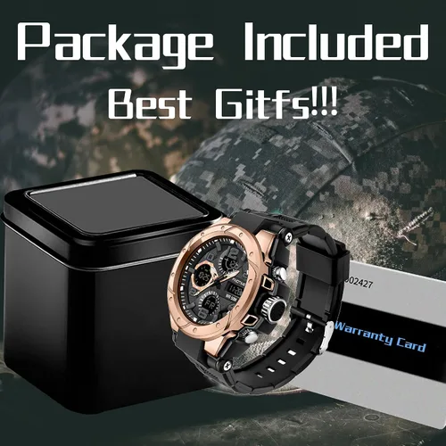 Vista 7 de findtime Reloj para hombre relojes militares para hombre impermeables 5 ATM deportivo para trabajo digital analógico color negro verde dorado