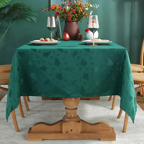 Vista 4 de SASTYBALE Mantel de Navidad rectangular, mantel de jacquard a prueba de derrames y resistente a las arrugas, con patrones de árbol de Navidad