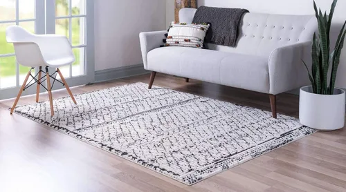 Vista 3 de Unique Loom Morocco Collection - Alfombra de área con borde abstracto, diamante, bohemio, 2 pies 2 x 3 pies, marfil/negro