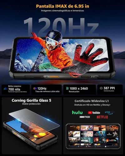 Vista 6 de Ulefone Armor 30 4G Android 15 Teléfono resistente, 24 GB+512 GB, pantalla FHD de 120 Hz de 6.95", luz LED versátil de 1236LM, cámara visión