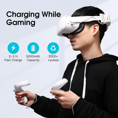 Vista 4 de Smatree Elite Strap with 5000mAh Battery Compatible for Quest 2 Extra 2-3 Hours Double Your Playing Time Rechargeable Elite Strap Compatible for