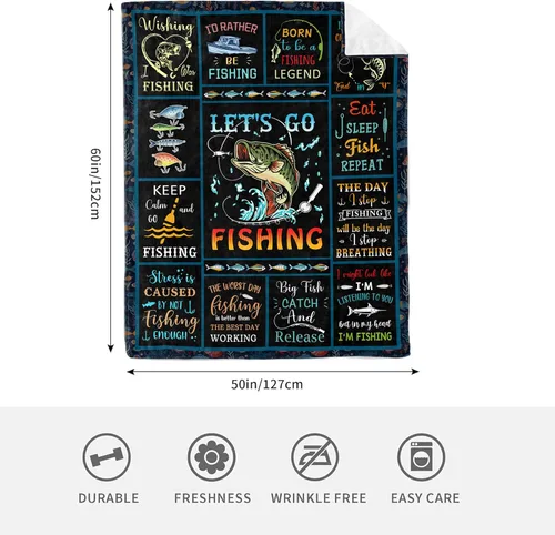 Vista 5 de Regalos de pesca para hombres, regalos de pesca para niños y mujeres, manta de regalo para hombres amantes de la pesca con mosca, 60 x 50 pulgadas