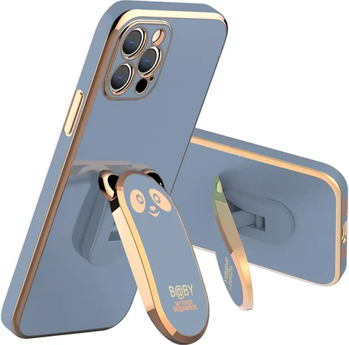 Vista 8 de Funda compatible con Samsung Galaxy A12 5G Carcasas con 6D chapado Panda Hidden Kickstand y protector de lente de cámara, cubierta de TPU Negro