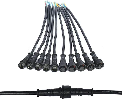 Vista 13 de 5 pares de conectores eléctricos LED de 2 pines negros para luces LED, cable de extensión de 20 cm, 40 cm/par, 0.3mm², tuerca de 15 mm
