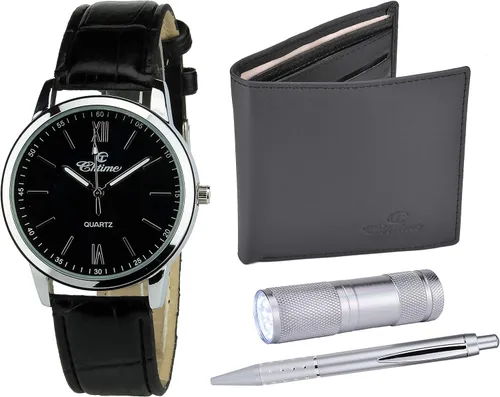 Vista 2 de Gift Set Reloj Hombre Negro - Lámpara LED LED - Cartera - Bolígrafo, Negro -, Moderno
