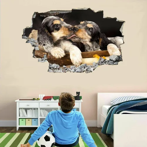 Vista 2 de Decoración de pared 3D de animales, calcomanía de pared extraíble de perro, moderna, impermeable, calcomanías murales para agujero de pared