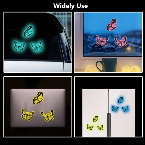 Vista 3 de Juego de 3 calcomanías reflectantes de alta intensidad para automóvil, diseño de mariposa, decoración de coche, impermeable, parachoques de coche