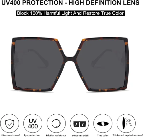 Vista 3 de STORYCOAST Gafas de sol cuadradas de gran tamaño para mujer, a la moda, con protección UV400
