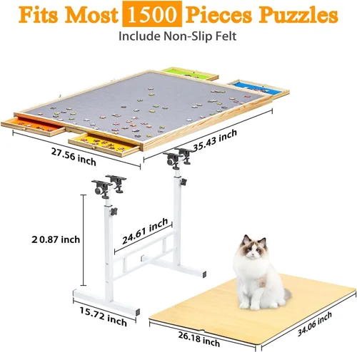 Vista 11 de Mesa de rompecabezas de 1500 piezas con cajones, mesas de rompecabezas ajustables de 35 x 26 pulgadas para adultos y niños Tablero de rompecabezas