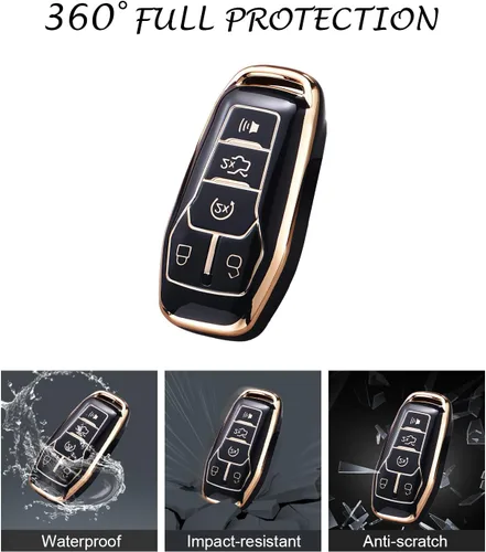 Vista 4 de for Ford Key Fob Cover Compatible with Explorer Edge Fusion MKZ MKC MKX 5 Buttons, Soft TPU Shells with Car Sticker