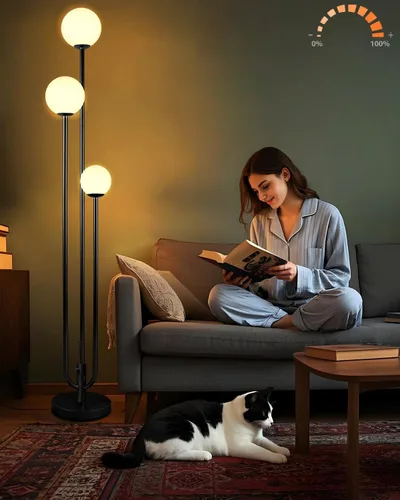 Vista 24 de Lightdot Lámparas de pie regulables doradas y negras de 66 pulgadas con mesa, moderna lámpara alta de pie con pantalla de globo, cabeza