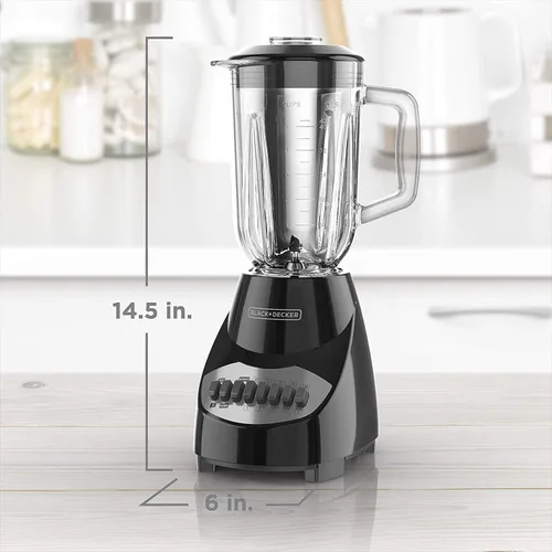 Vista 3 de BLACK+DECKER, licuadora para encimera con jarra de vidrio para 6 tazas, configuración de 10 velocidades, de color negro, BL2010BG