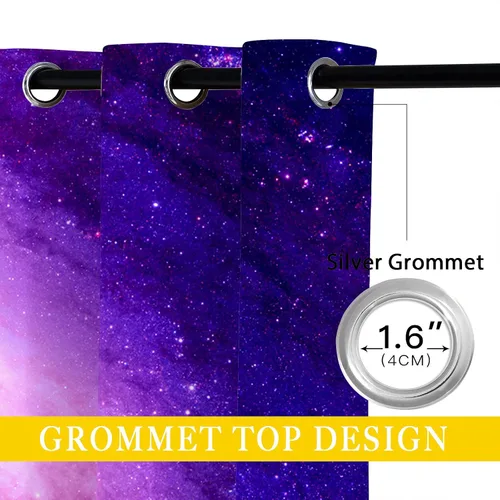 Vista 4 de Cortinas opacas de nebulosa galaxia para niñas y niños, decoración del hogar, universo galáctico, galaxias espaciales, planeta, ojales, cortinas