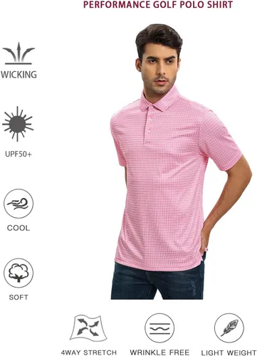 Vista 5 de Camisas de golf para hombre - Polo de manga corta con estampado de rendimiento que absorbe la humedad