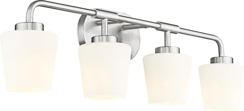 Vista 20 de AD-22004-2W-SN - Lámparas de baño sobre espejo, 2 luces de níquel cepillado con vidrio blanco leche, apliques de pared vintage de granja