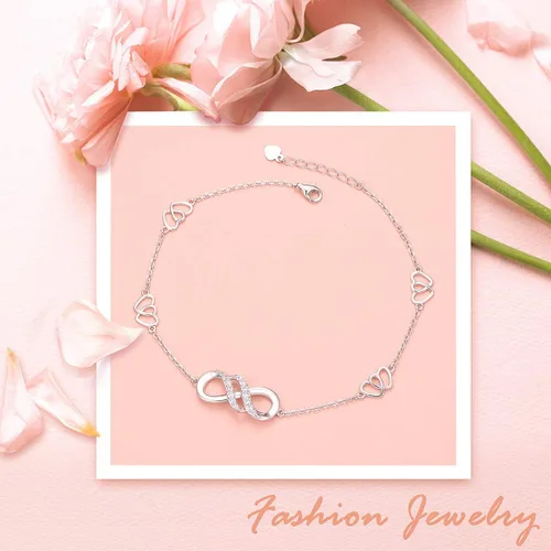 Vista 6 de Infinity Anklet 925 Sterling Silver for Women Girls Adjustable Heart Ankle Bracelet Boho Beach Foot Chain 9+1 Inch Charm Jewelry Best Birthday Gifts